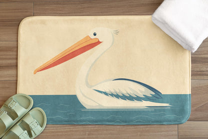 Pelican Bath Mat – Coastal Bird Bathroom Rug with Ocean Theme