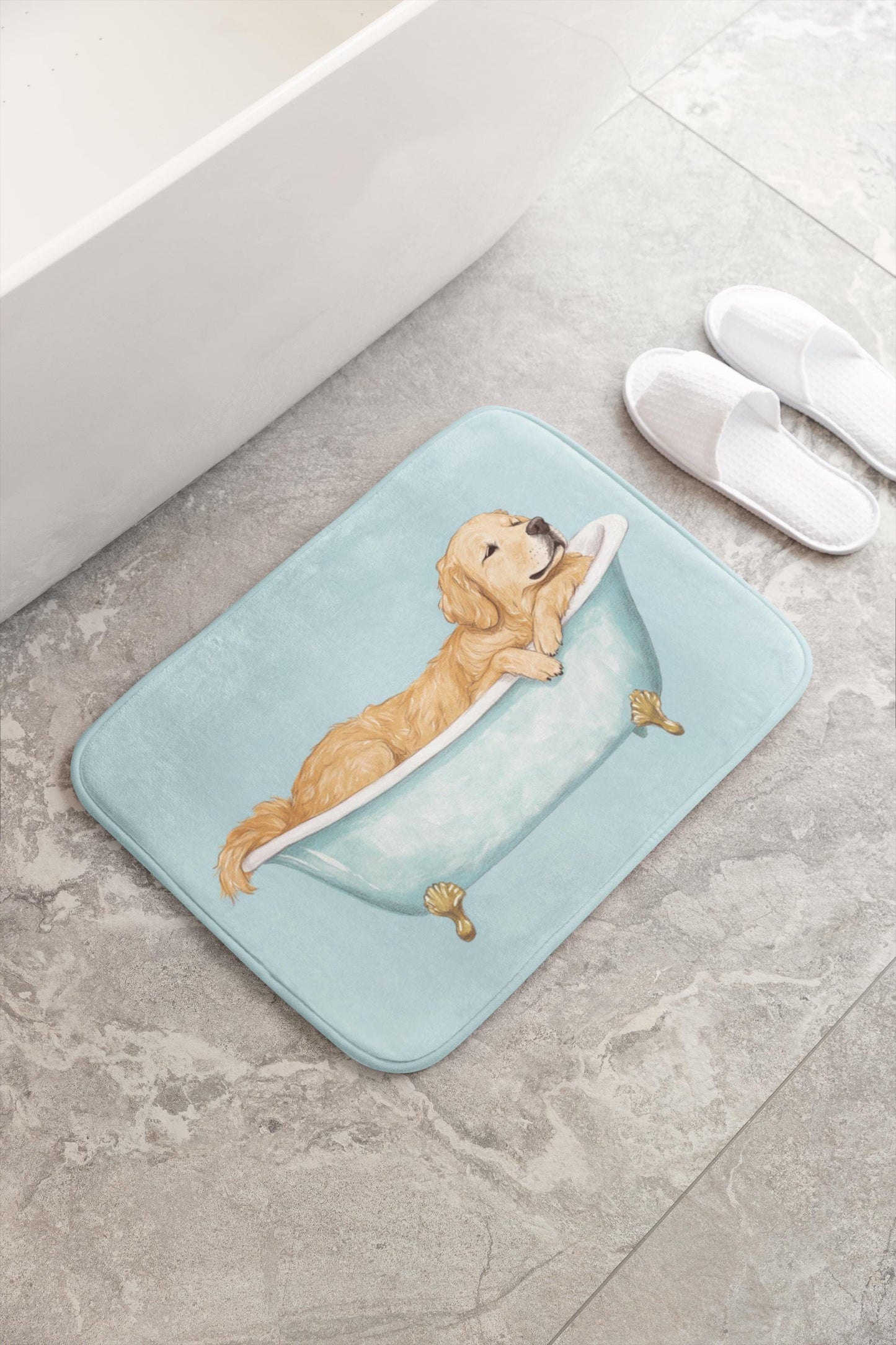 Golden Retriever Bath Mat – Cute Dog Bathroom Rug