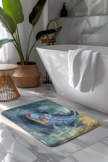 Crocodile Bath Mat – Blue Alligator Bathroom Rug