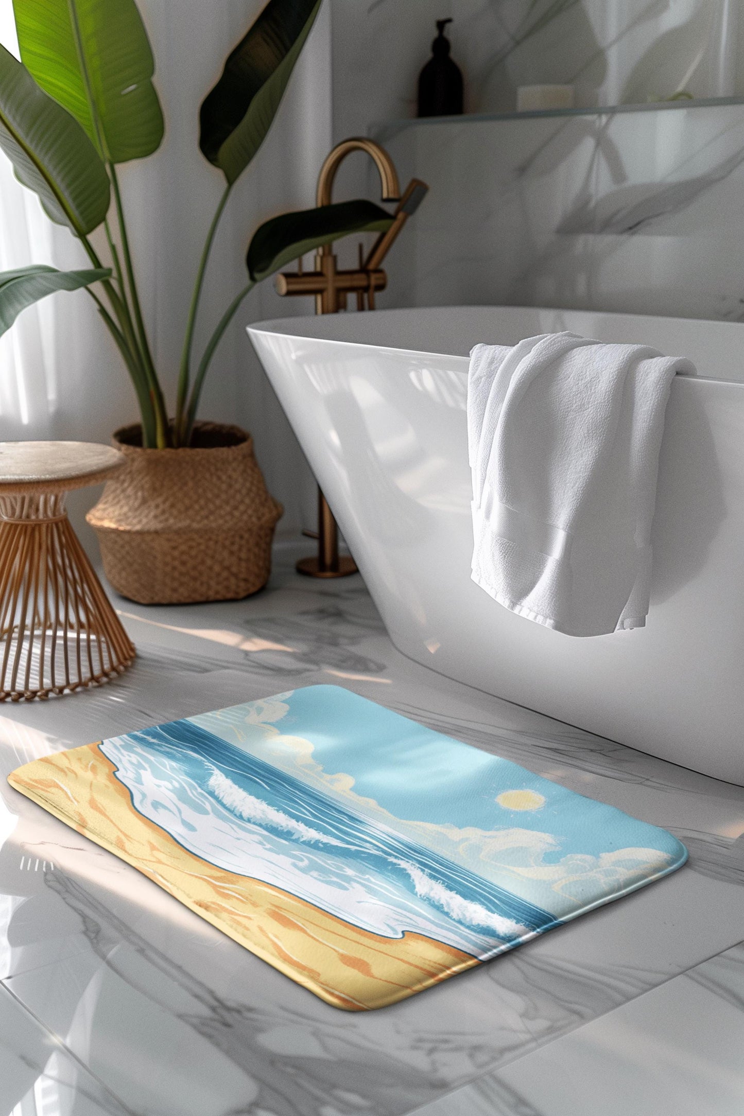 Beach Bath Mat – Coastal Ocean Wave Bathroom Rug