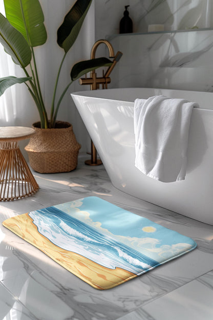 Beach Bath Mat – Coastal Ocean Wave Bathroom Rug