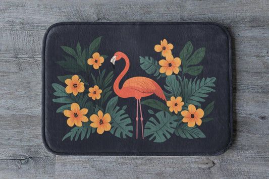 Tropical Flamingo Bath Mat – Pink Jungle Bird Bathroom Rug