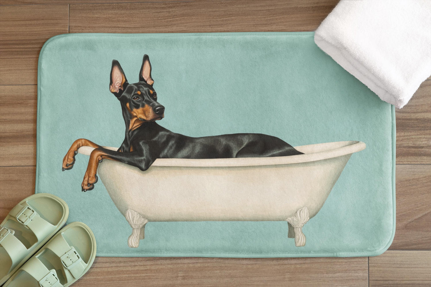 Doberman Bath Mat – Sleek Dog Lover Bathroom Rug