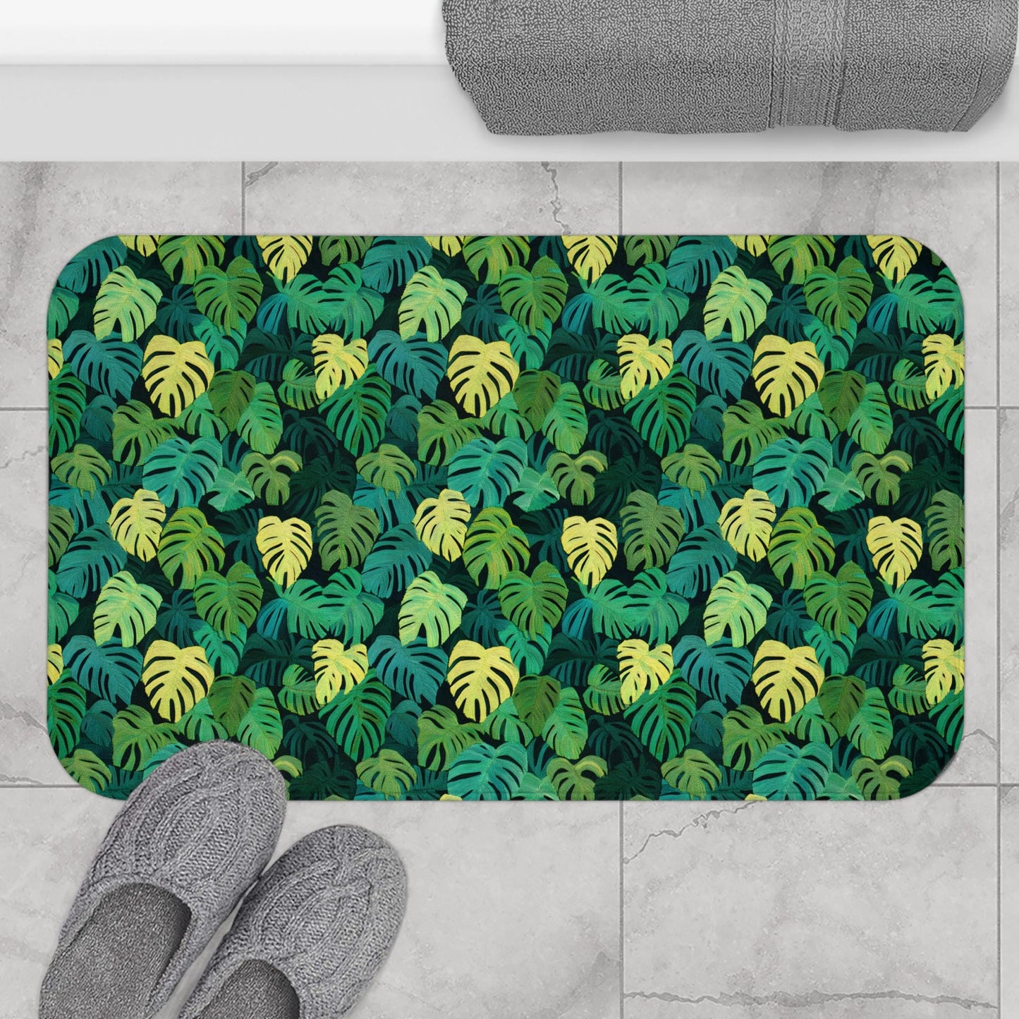 Monstera Bath Mat - Tropical Leaf Bathroom Rug Plant Lover Decor