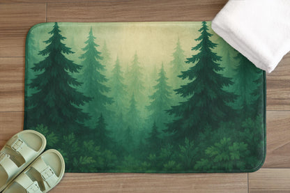 Forest Bath Mat – Pine Trees Nature Bathroom Rug
