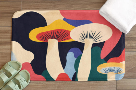 Psychedelic Mushroom Bath Mat – Trippy Cottagecore Bathroom Rug