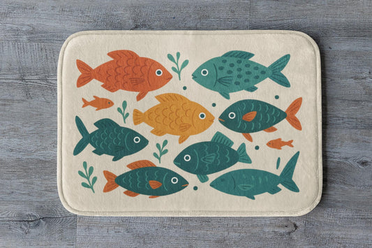 Colorful Fish Bath Mat – Ocean Theme Bathroom Rug, Aquatic Decor