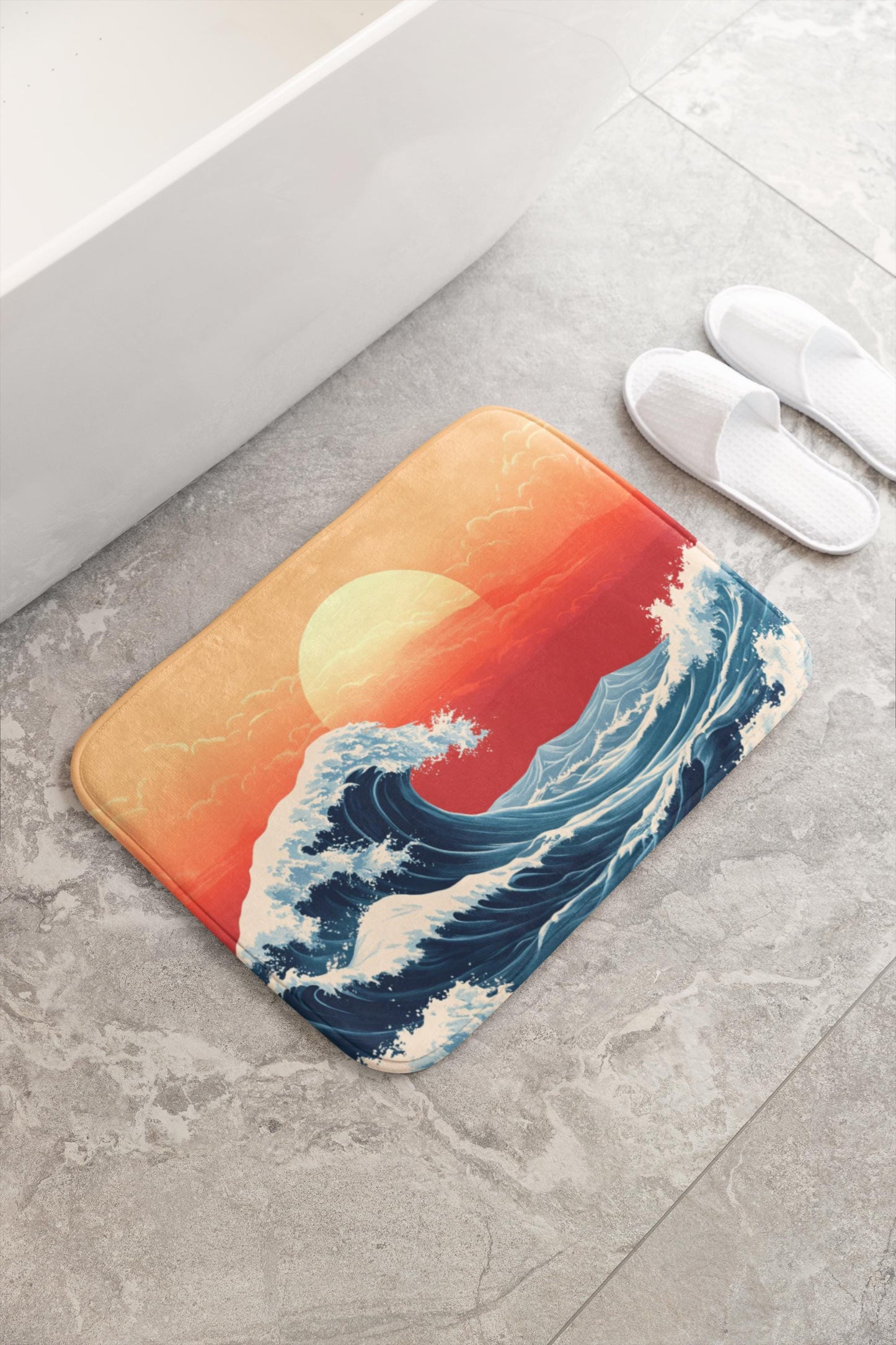 Japanese Wave Bath Mat – Ocean Inspired Bathroom Rug