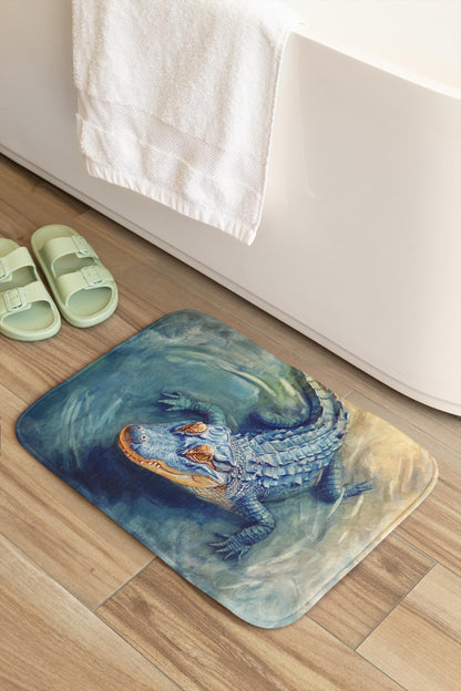 Crocodile Bath Mat – Blue Alligator Bathroom Rug
