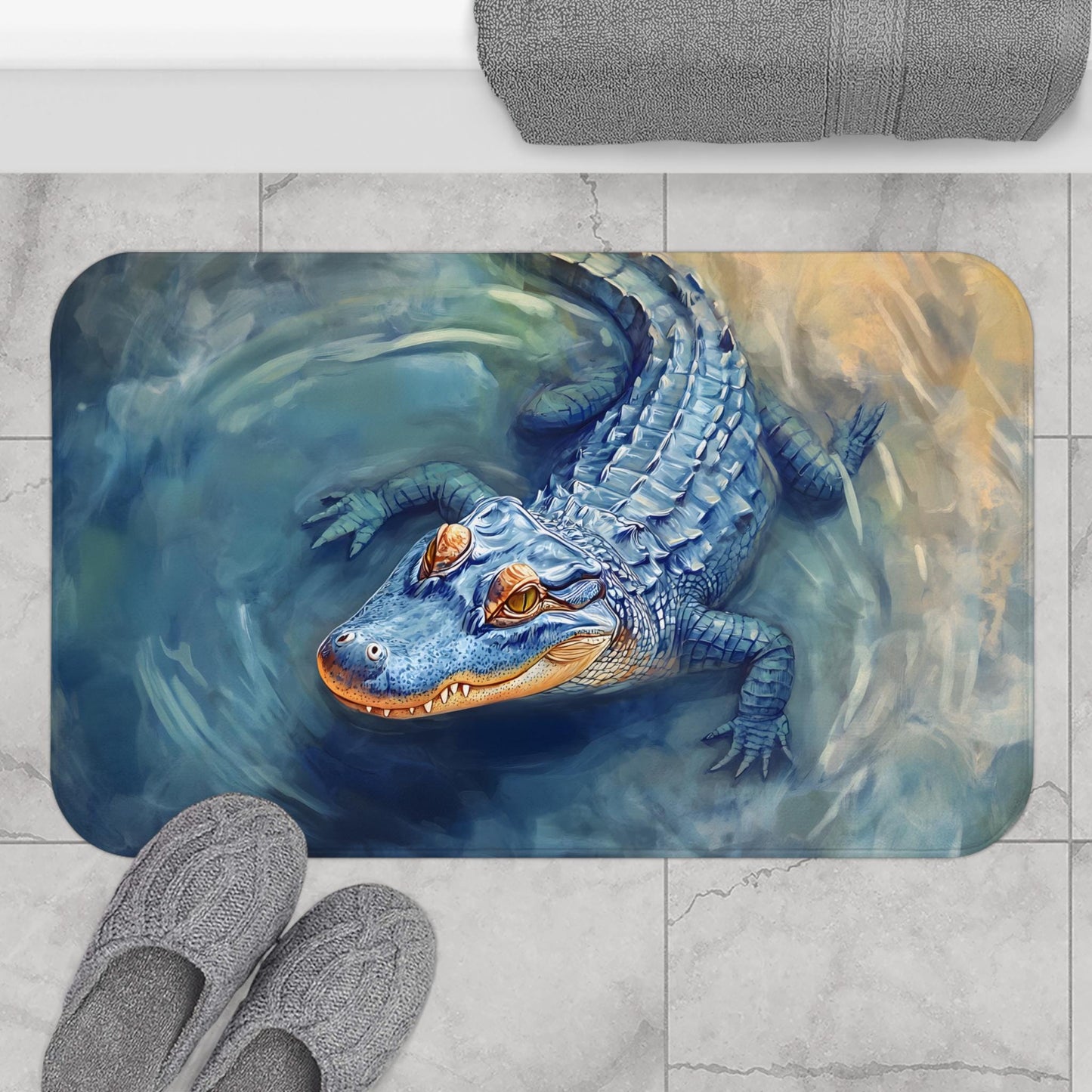 Crocodile Bath Mat – Blue Alligator Bathroom Rug
