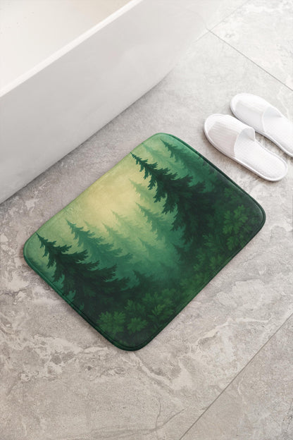 Forest Bath Mat – Pine Trees Nature Bathroom Rug