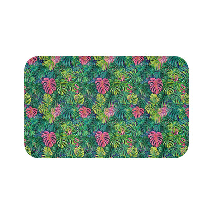 Tropical Leaf Bath Mat - Monstera Bathroom Rug Colorful Jungle Decor