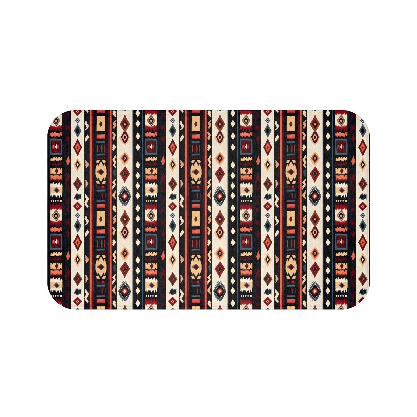 Tribal Stripe Bath Mat – Ethnic Boho Bathroom Rug with Anti-Slip