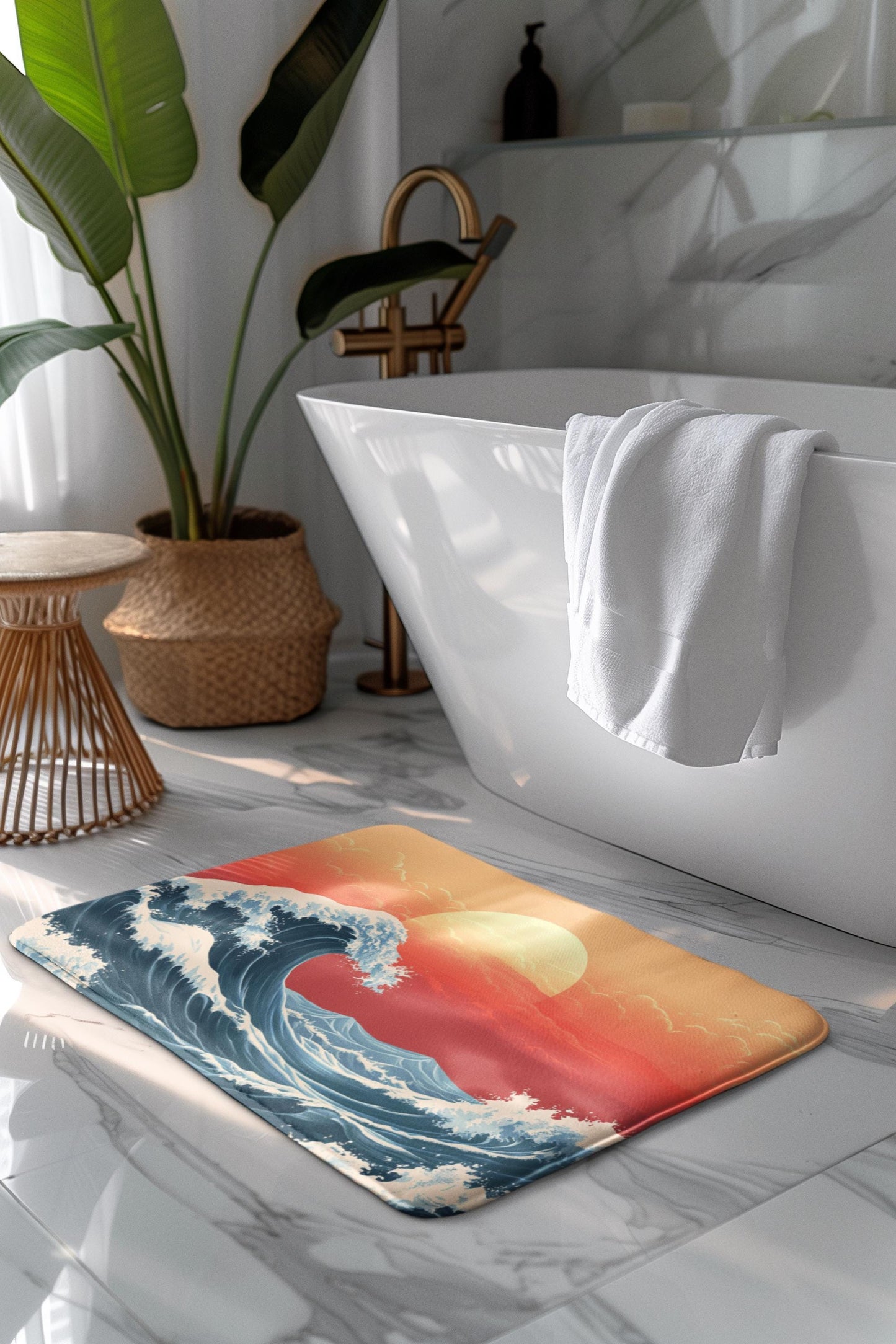 Japanese Wave Bath Mat – Ocean Inspired Bathroom Rug
