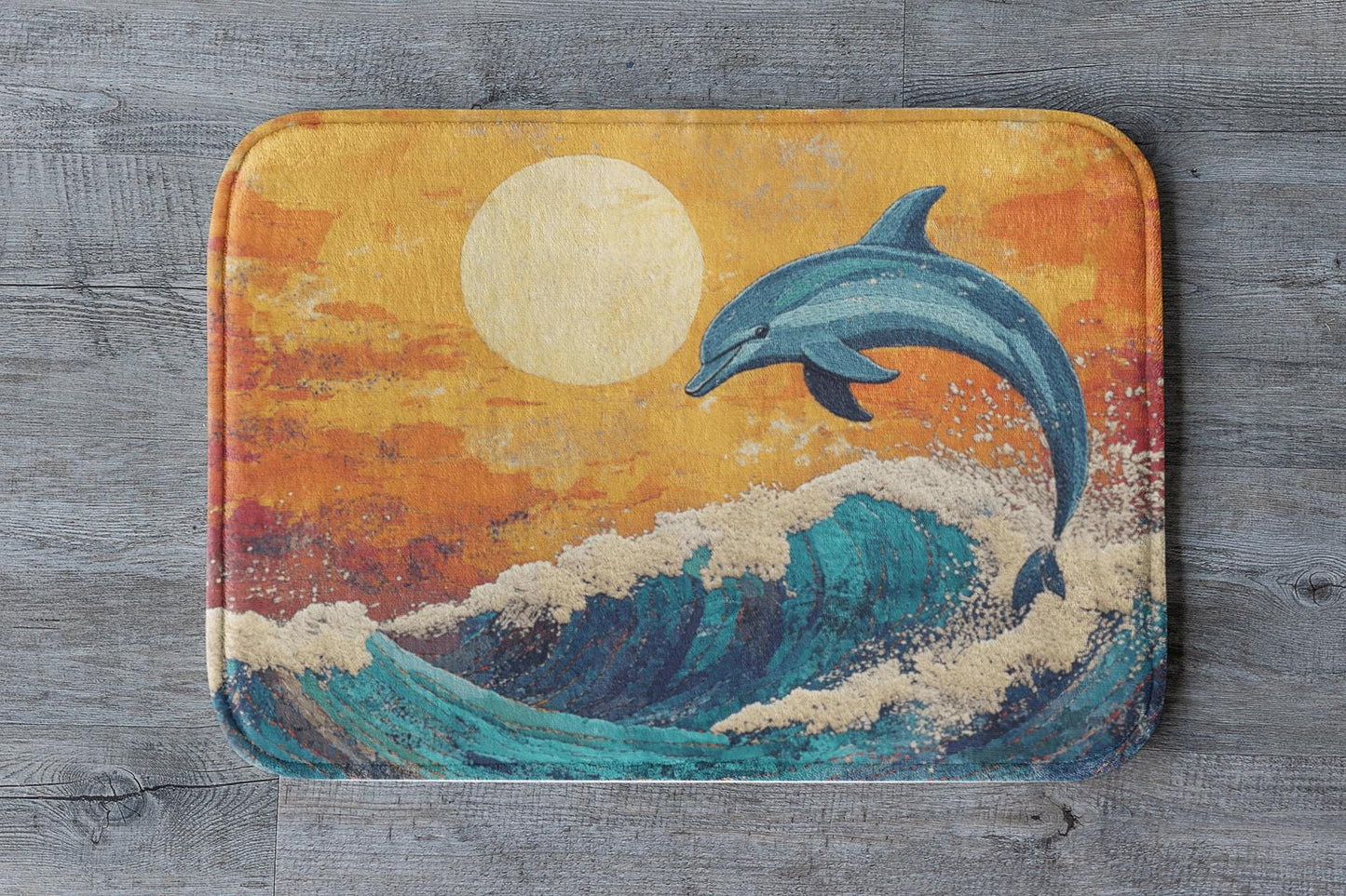 Dolphin Bath Mat – Ocean Wave Marine Life Bathroom Rug