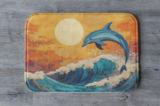 Dolphin Bath Mat – Ocean Wave Marine Life Bathroom Rug