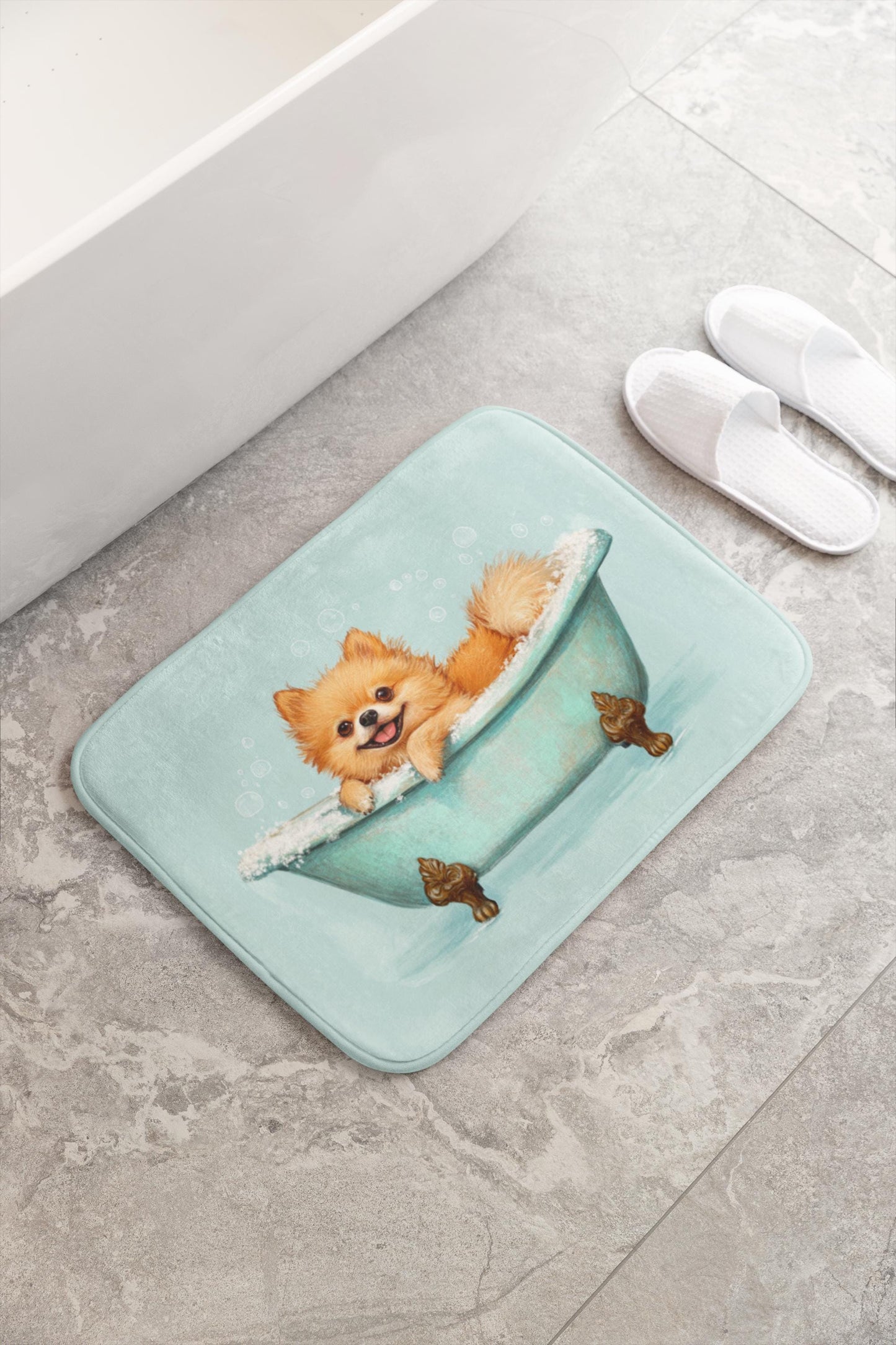 Pomeranian Bath Mat – Fluffy Dog Bathroom Rug