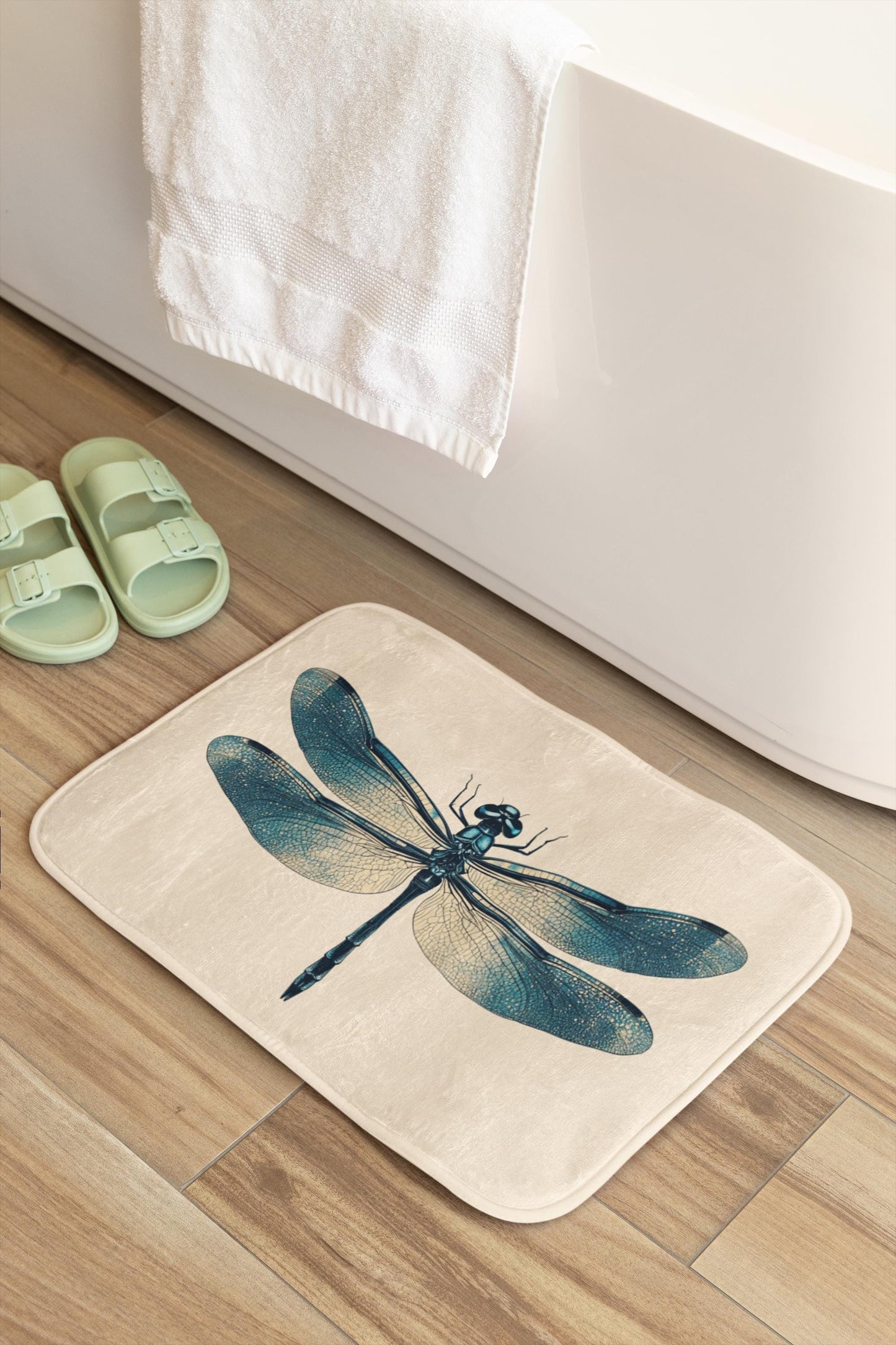 Dragonfly Bath Mat – Nature Bathroom Rug, Botanical Insect Decor, Soft Non-Slip