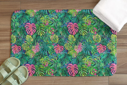 Tropical Leaf Bath Mat - Monstera Bathroom Rug Colorful Jungle Decor