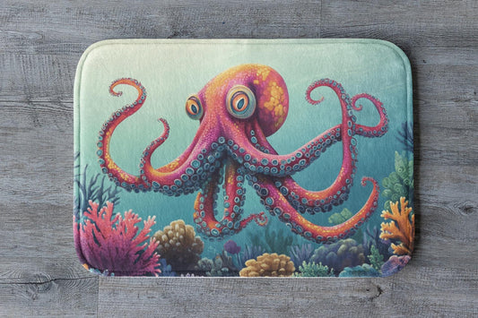 Octopus Bath Mat – Colorful Ocean Bathroom Rug, Fun Marine Animal Decor