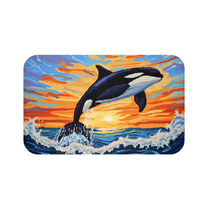 Orca Whale Bath Mat – Ocean Bathroom Rug, Coastal Sunset Marine Decor