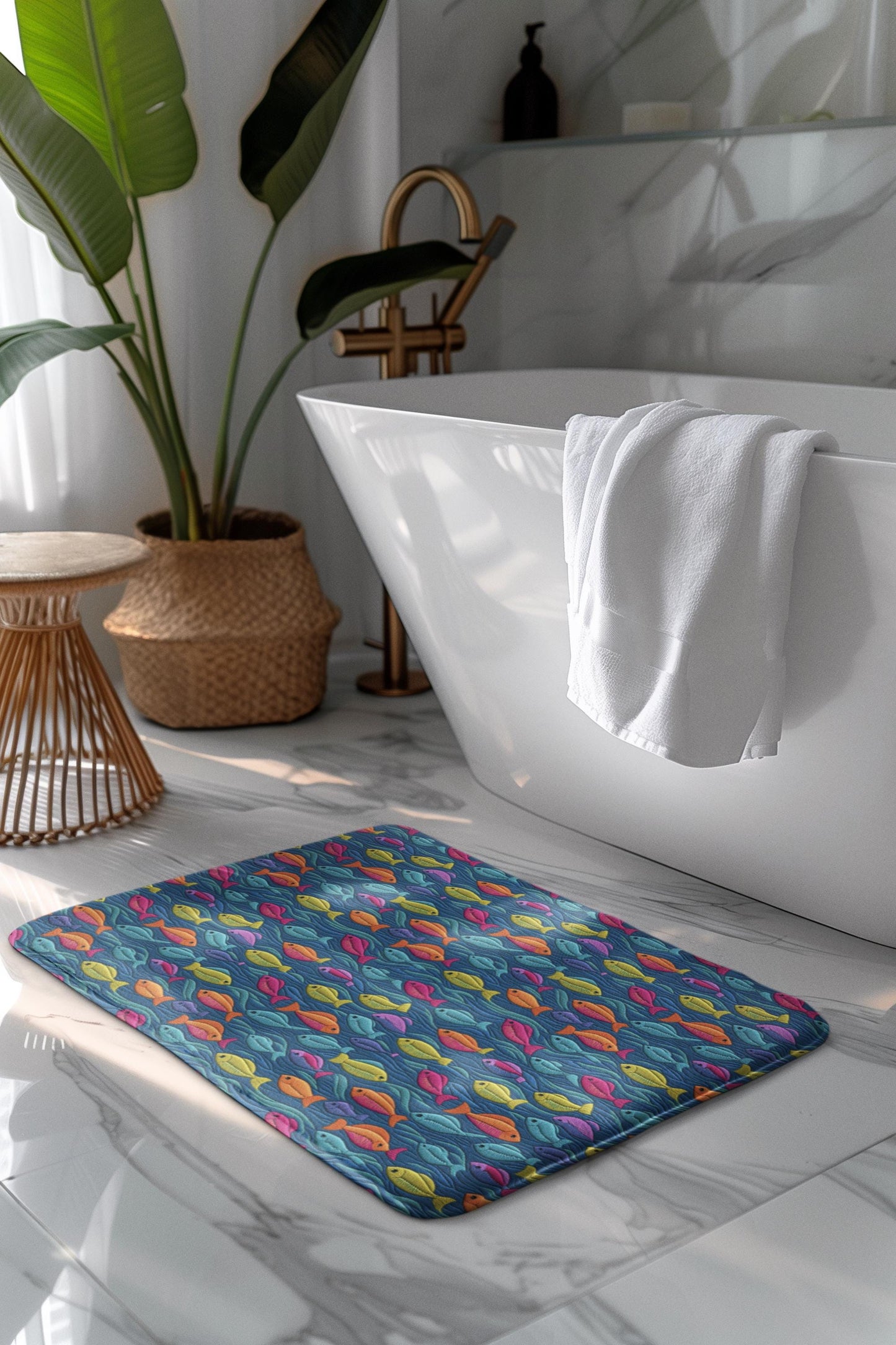 Colorful Fish Bath Mat – Ocean Theme Bathroom Decor