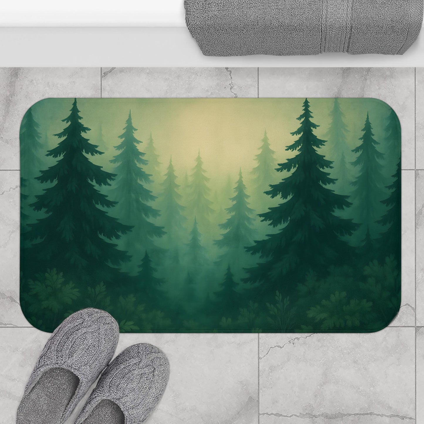 Forest Bath Mat – Pine Trees Nature Bathroom Rug