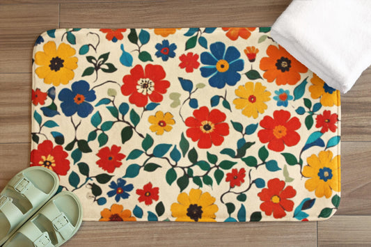 Colorful Floral Bath Mat – Vintage Wildflower Bathroom Rug