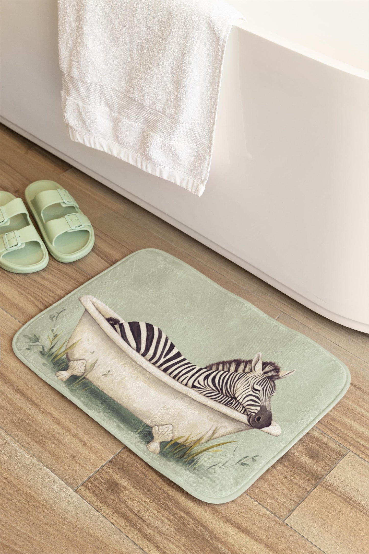 Zebra Bath Mat – Safari Animal Bathroom Rug, Jungle Decor, Soft Non-Slip