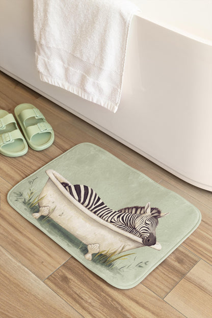 Zebra Bath Mat – Safari Animal Bathroom Rug, Jungle Decor, Soft Non-Slip