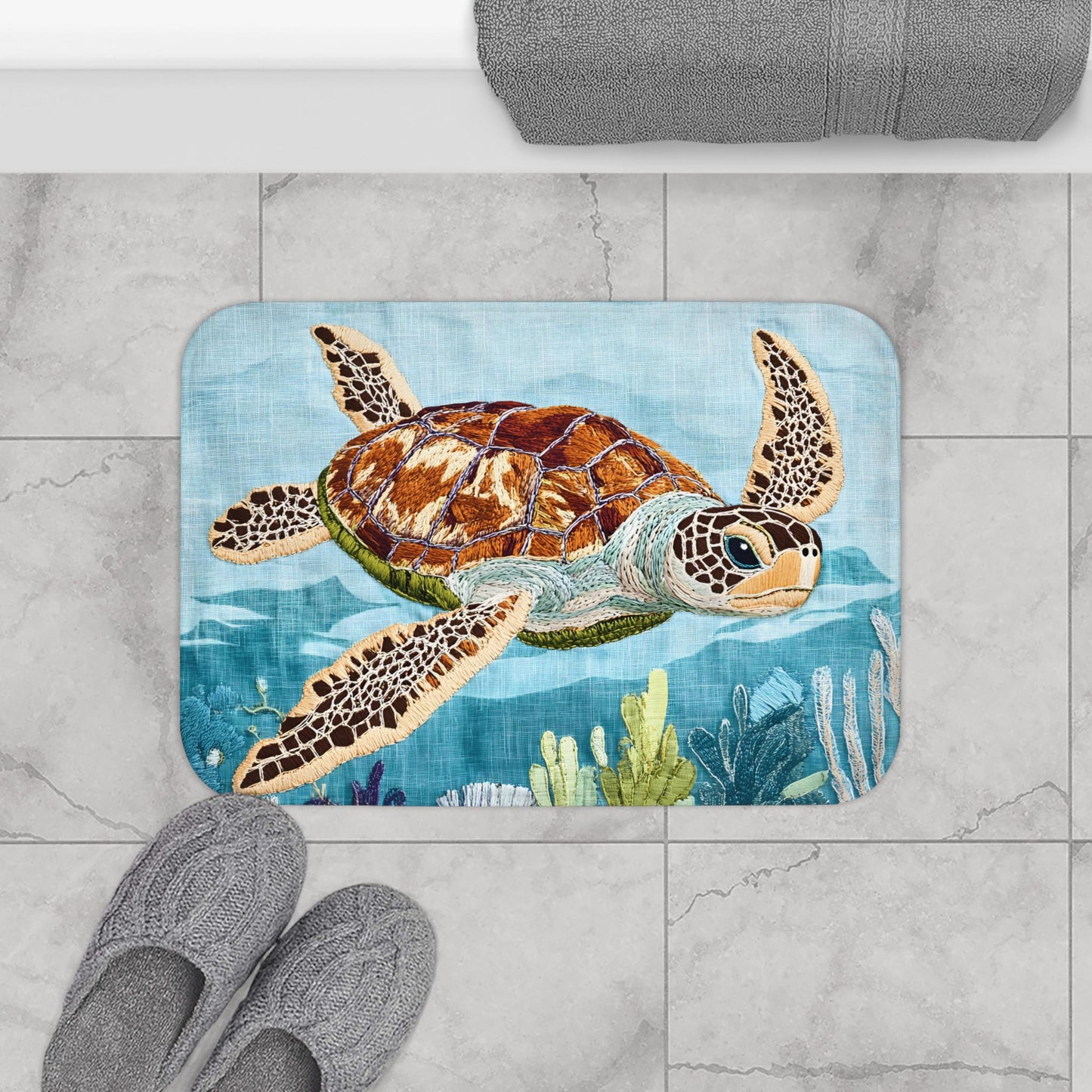 Sea Turtle Bath Mat – Ocean Animal Bathroom Rug