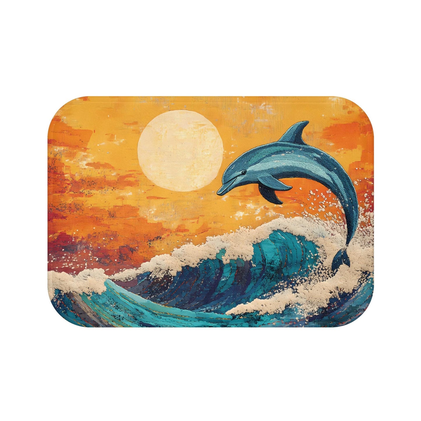 Dolphin Bath Mat – Ocean Wave Marine Life Bathroom Rug