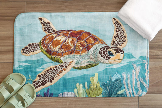 Sea Turtle Bath Mat – Ocean Animal Bathroom Rug