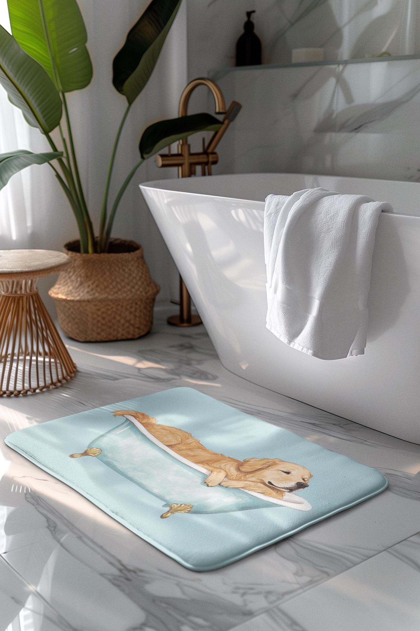 Golden Retriever Bath Mat – Cute Dog Bathroom Rug