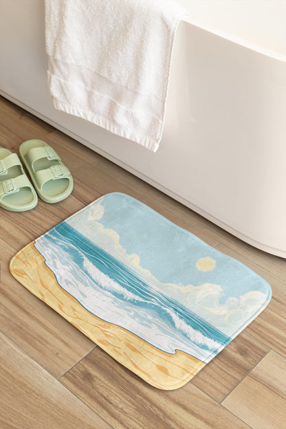 Beach Bath Mat – Coastal Ocean Wave Bathroom Rug