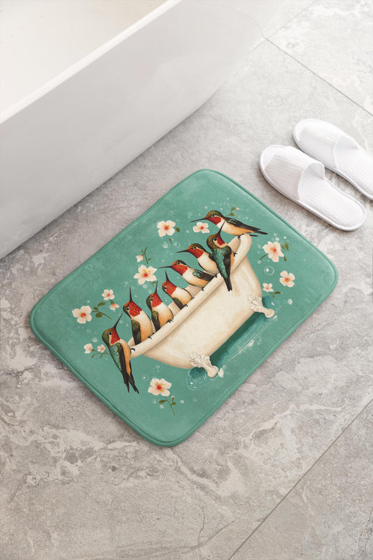 Hummingbird Bath Mat – Whimsical Bird Bathroom Rug