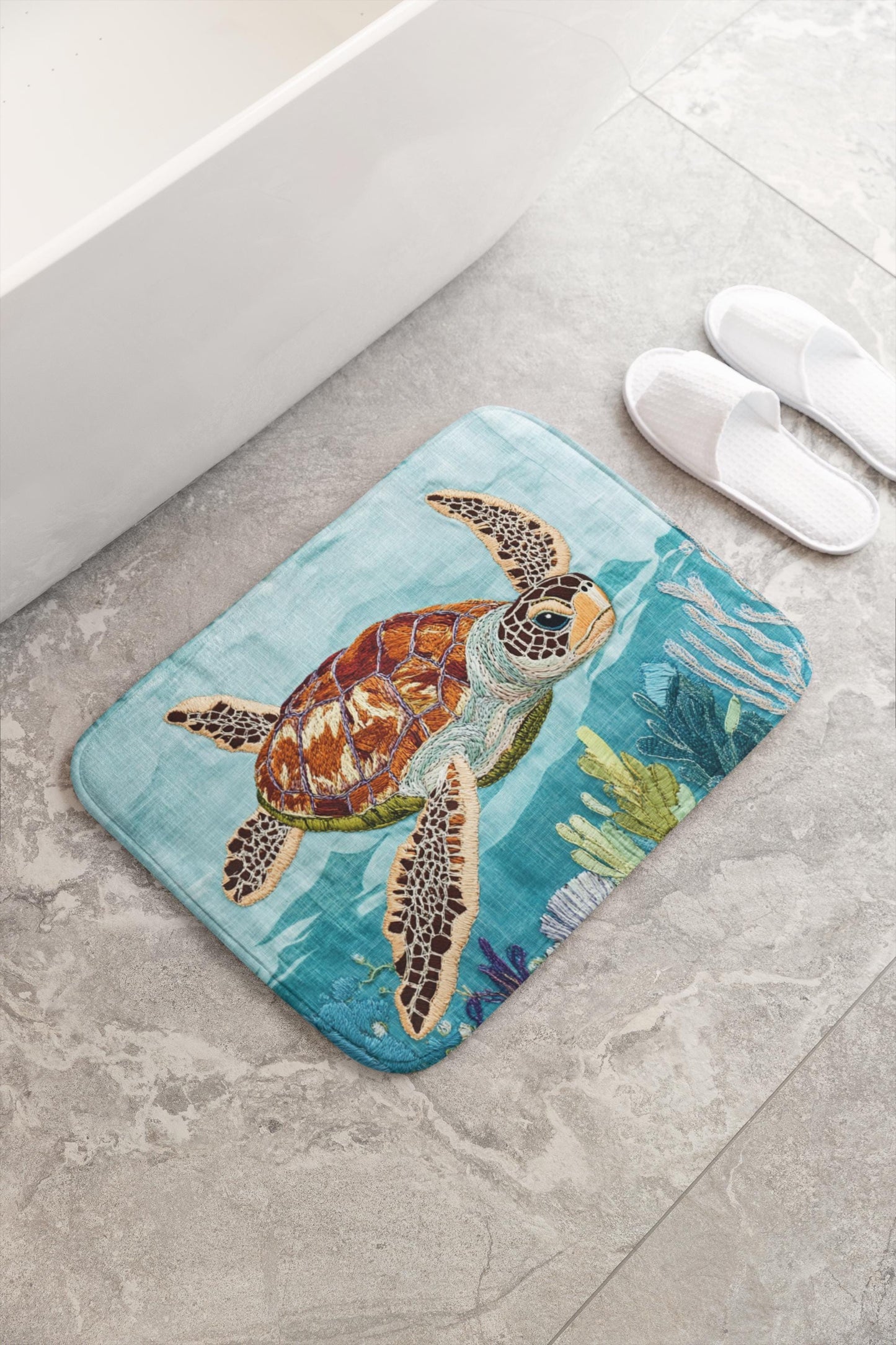 Sea Turtle Bath Mat – Ocean Animal Bathroom Rug