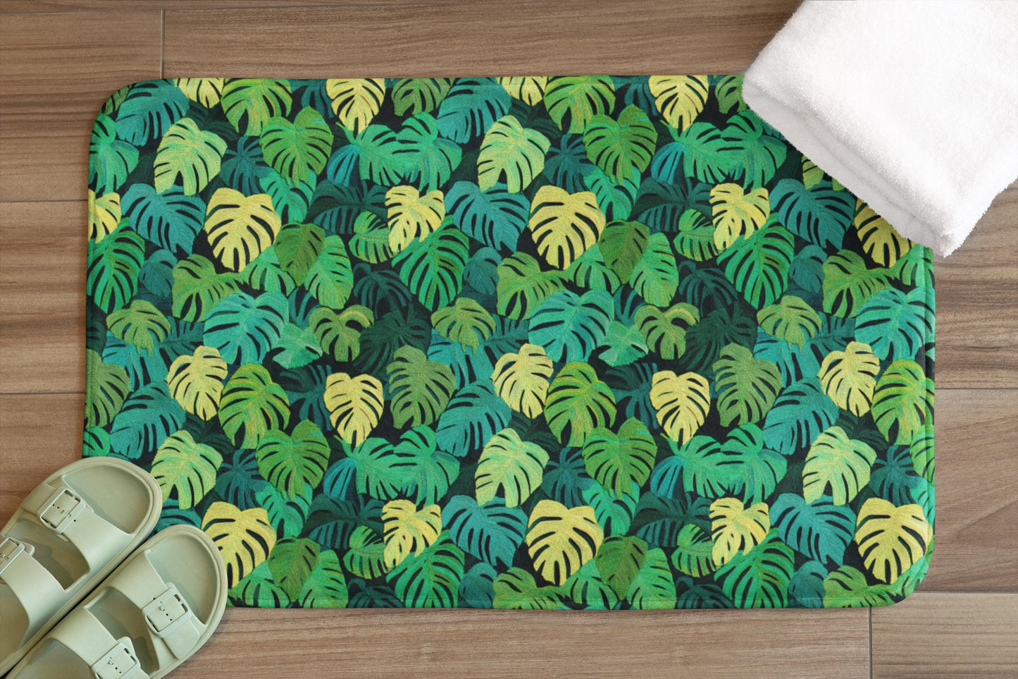 Monstera Bath Mat - Tropical Leaf Bathroom Rug Plant Lover Decor