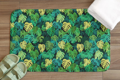Monstera Bath Mat - Tropical Leaf Bathroom Rug Plant Lover Decor