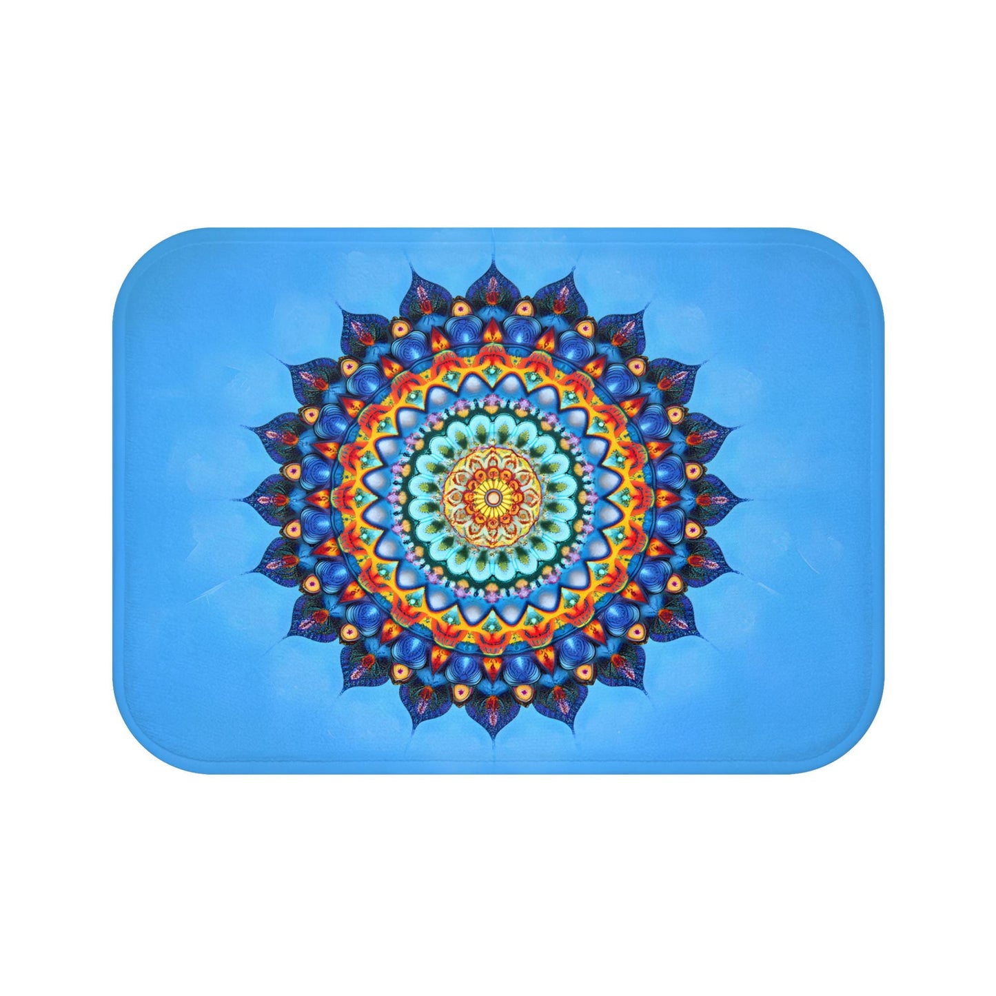 Mandala Bath Mat - Blue Spiritual Bathroom Rug Colorful Boho Decor