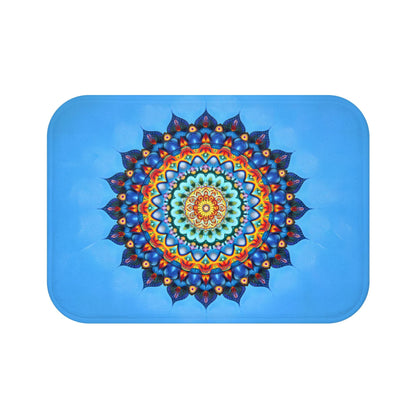 Mandala Bath Mat - Blue Spiritual Bathroom Rug Colorful Boho Decor