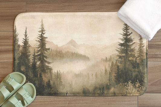 Forest Bath Mat – Mountain Landscape Rug, Nature Inspired Decor