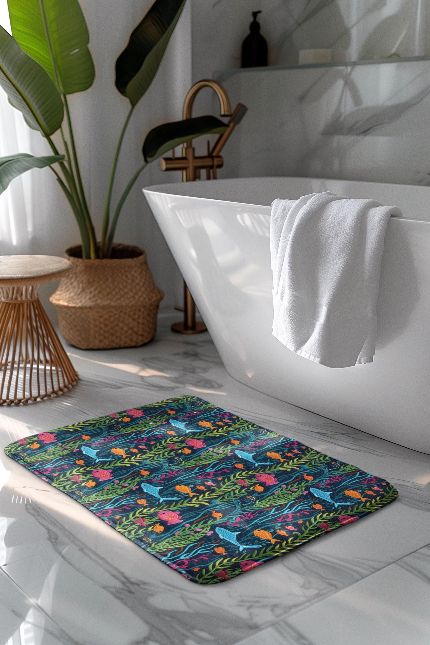 Tropical Fish Bath Mat – Colorful Ocean Bathroom Rug