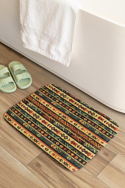 Southwestern Bath Mat – Rustic Boho Bathroom Rug with Tribal Pattern