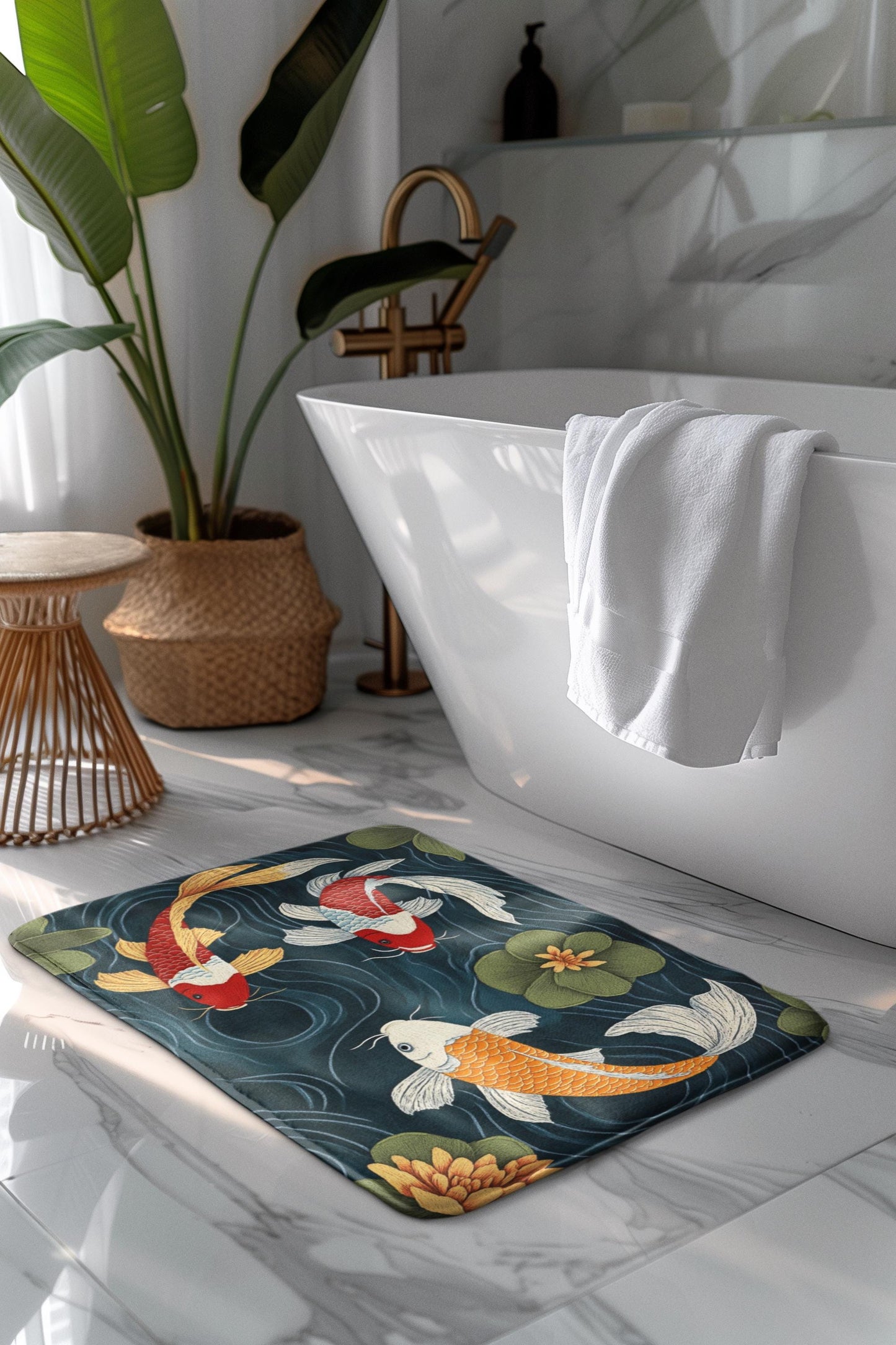 Japanese Koi Fish Bath Mat – Zen Inspired Bathroom Decor