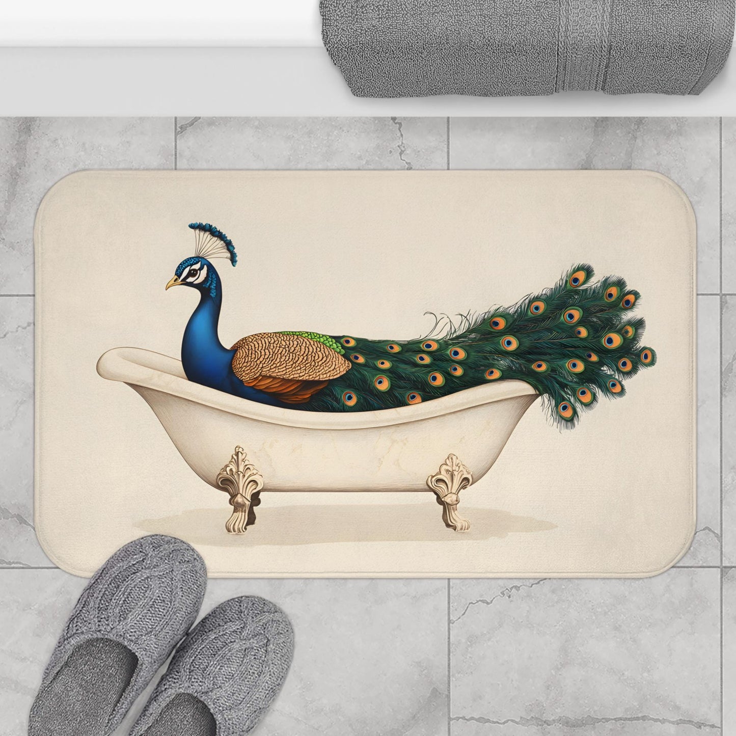 Peacock Bath Mat – Elegant Bird Bathroom Rug