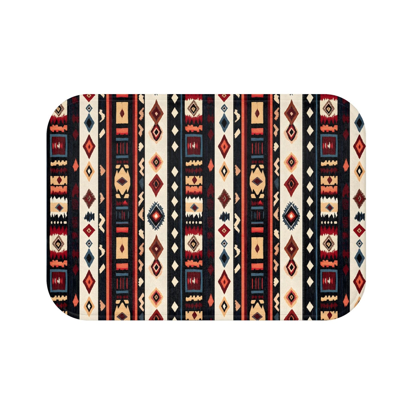 Tribal Stripe Bath Mat – Ethnic Boho Bathroom Rug with Anti-Slip