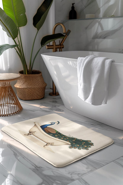 Peacock Bath Mat – Elegant Bird Bathroom Rug