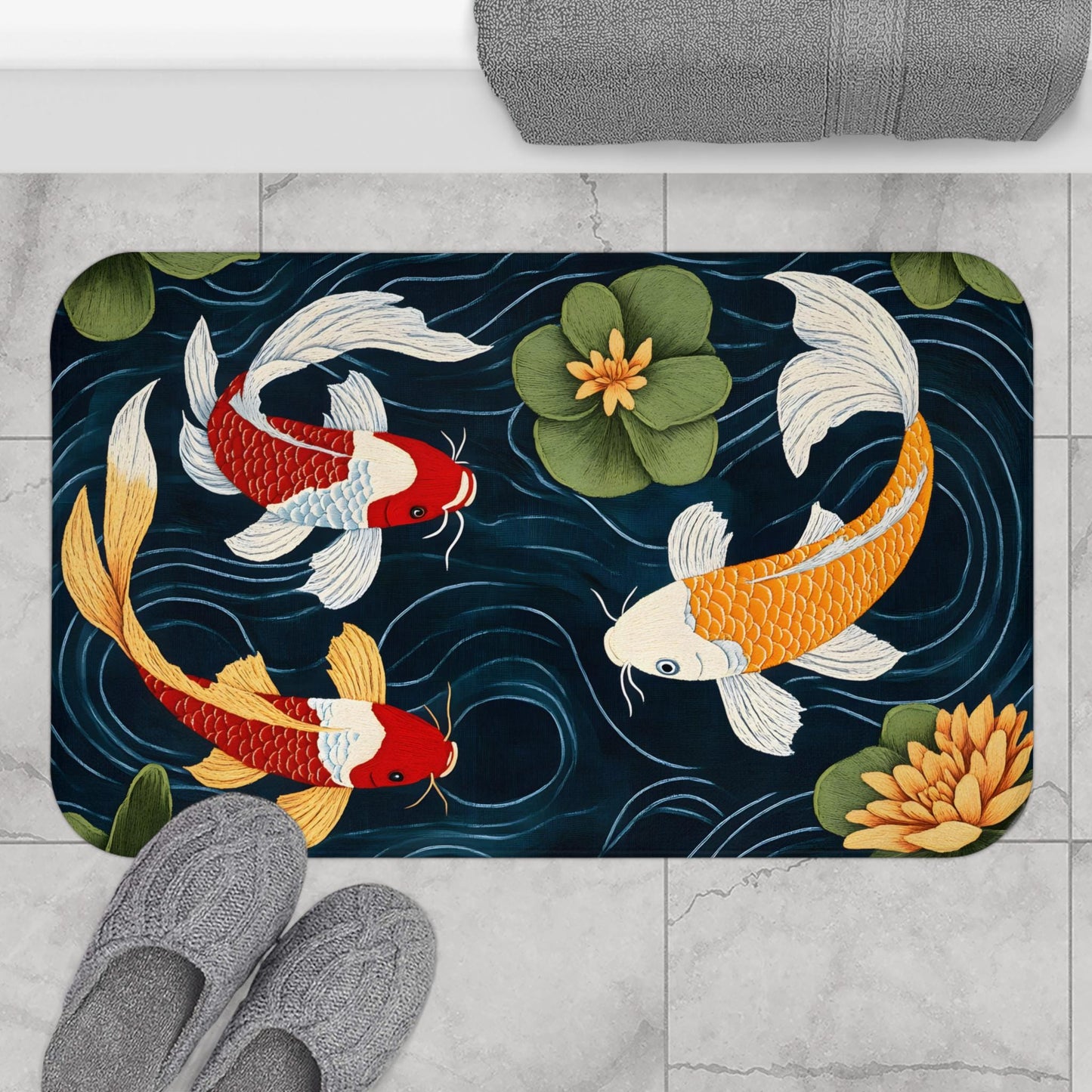 Japanese Koi Fish Bath Mat – Zen Inspired Bathroom Decor