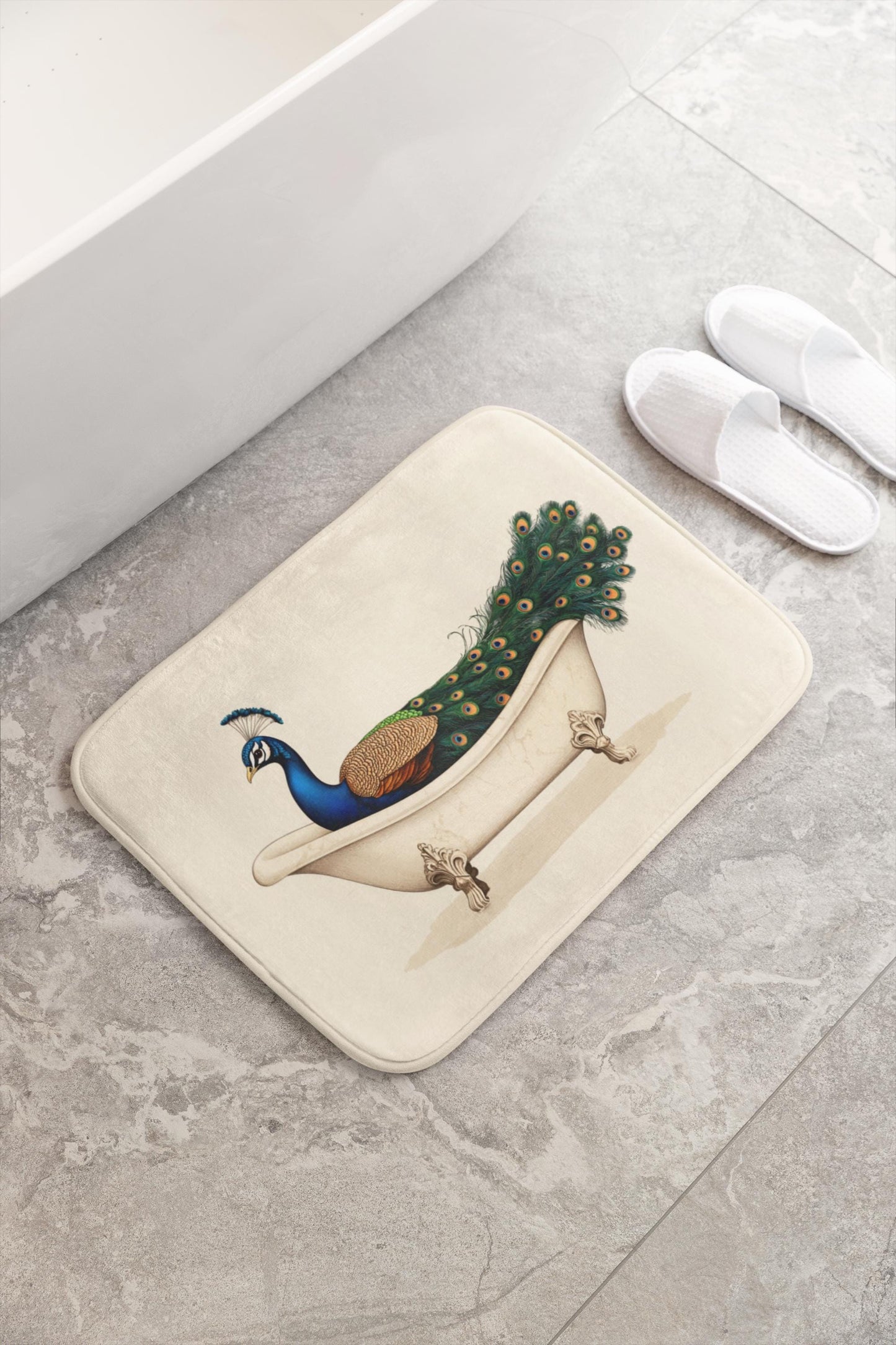 Peacock Bath Mat – Elegant Bird Bathroom Rug